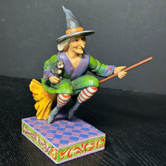 Jim Shore Heartwood Creek "Swept Away" Witch on Broom w/Black Cat - 2006 - Picture 2 of 10